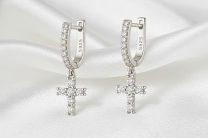 Sharpened Diamond Cross Earrings with S925 Hallmark