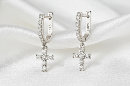 Sharpened Diamond Cross Earrings with S925 Hallmark