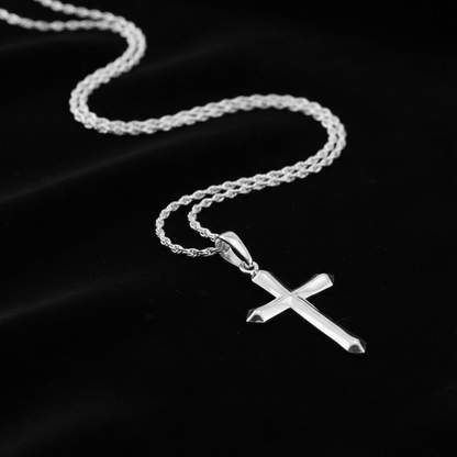 Silver Cross Necklace Different Position Dark Background