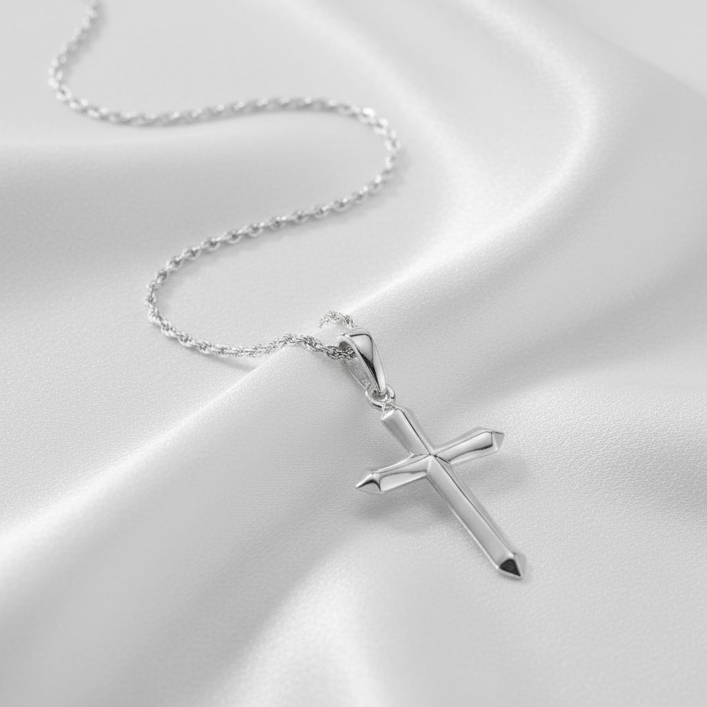 Silver Cross Necklace Different Position