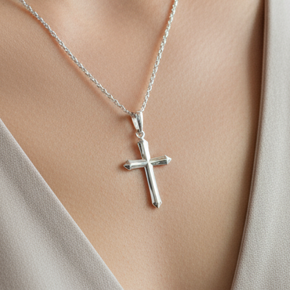 Silver Cross Necklace Lifestyle - Smaller Cross
