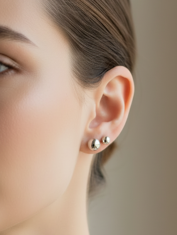 Sterling silver ball stud earrings double piercing lifestyle