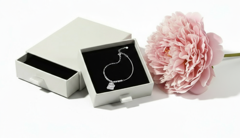 Sterling silver cat charm bracelet in exact white drawer box