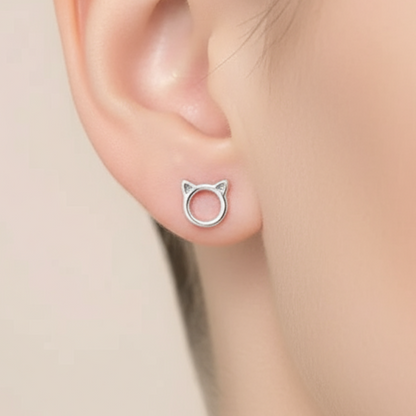 Sterling Silver Cat Ear Studs on Ear