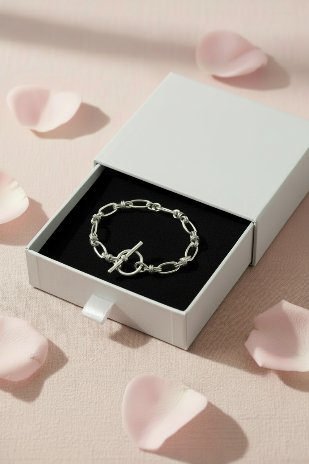 Sterling Silver Toggle Bracelet in Light Grey Box