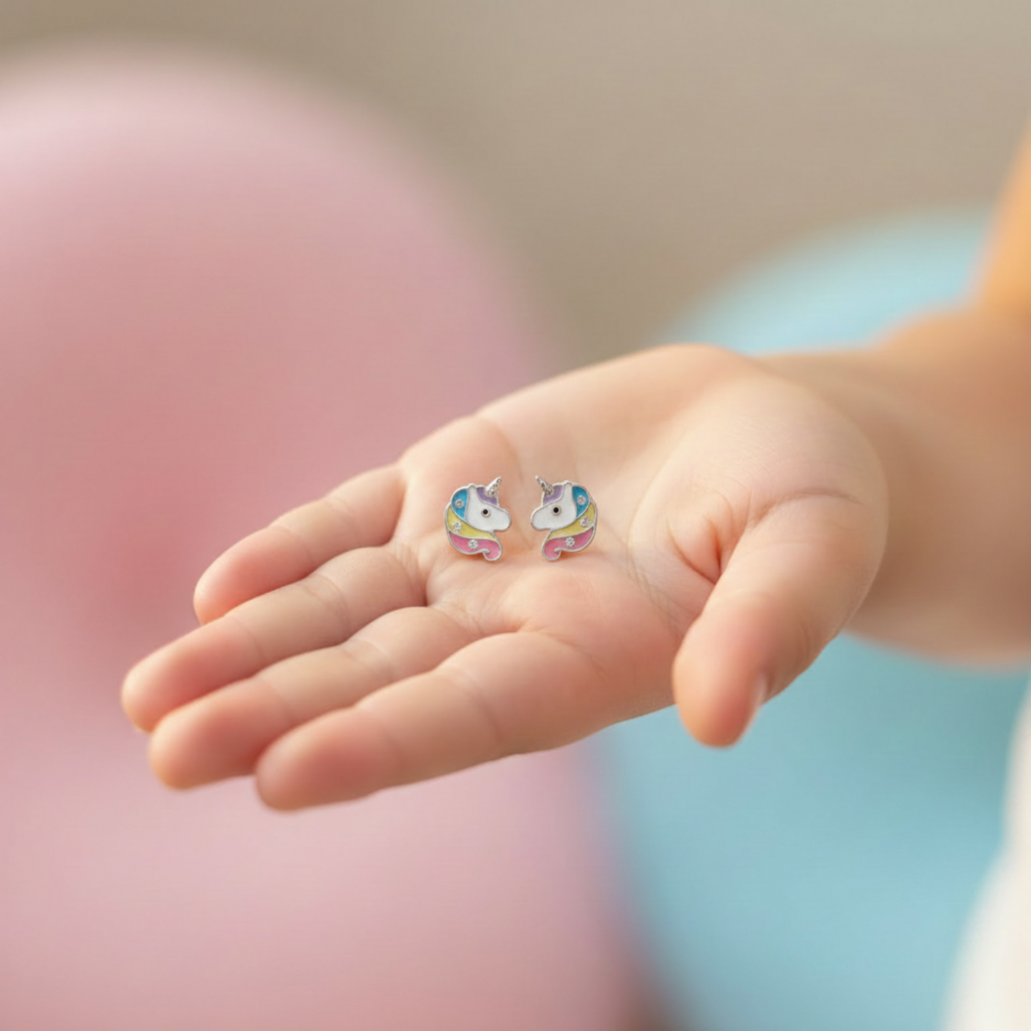 Unicorn studs on child's hand